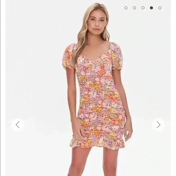 Floral Print Ruched Mini Dress - Picture 1 of 7